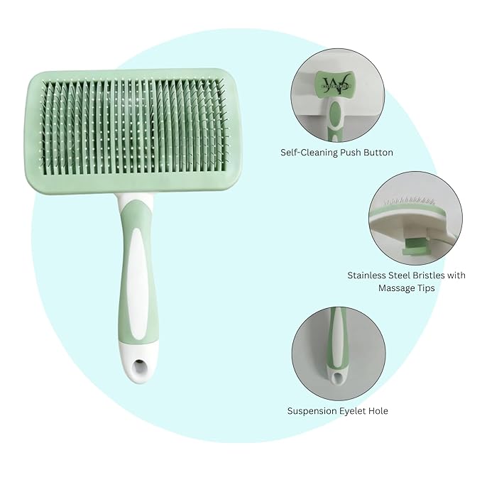2 Pcs Self Cleaning Deshedding Dog Brush & Bath Brush - Skin Friendly Shedding Grooming Tool For Dogs, Cats And Puppies, Premium Pet Supplies, Green