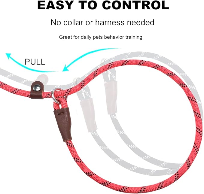 7ft Slip Lead Dog Leash for Small Dogs, No Pull Puppy Training Lead, Lightweight Sturdy Pet Slip Rope Leash, Pink
