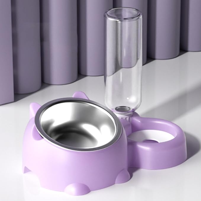 Dog Bowls, Cat Food and Water Bowl Set 16 Degree Tilted Dog Dish with Water Dispenser Automatic Dispenser Bottle Spill Proof Pet Feeder for Cats and Dogs
