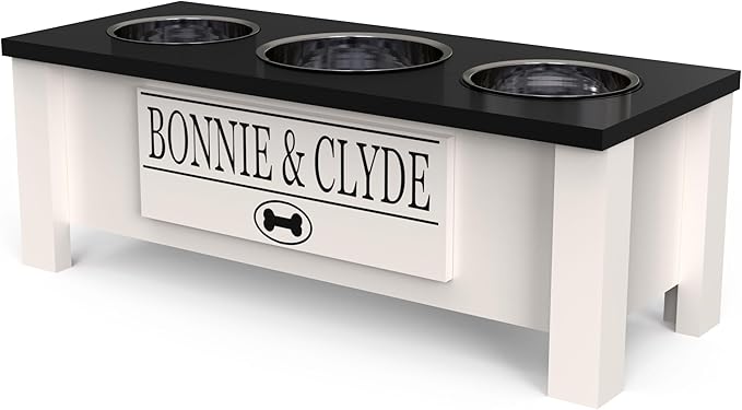 GTW Elevated 3 Bowl Dog Feeding Station - Customized Triple Stand for Medium Size Dog Breeds - Includes Storage & Stainless Steel Bowls (Medium, Black)