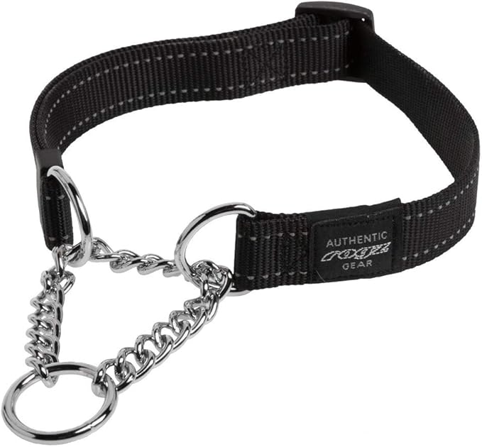 Reflective Nylon Choke Collar; Slip Show Obedience Training Gentle Choker for Large Dogs, Black