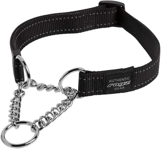 Reflective Nylon Choke Collar; Slip Show Obedience Training Gentle Choker for Large Dogs, Black