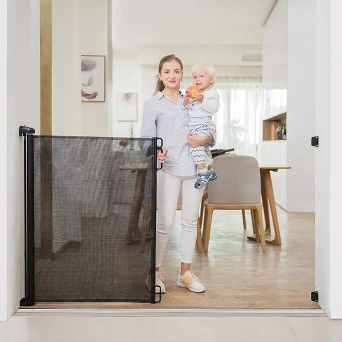 EasyBaby Extra Wide and Extra Tall Retractable Baby Gate Extends up to 71" Wide, 39.3" (100cm) Tall, Black/Pet Retractable Gates for Stairs, Doorways, Hallways, Indoor and Outdoor