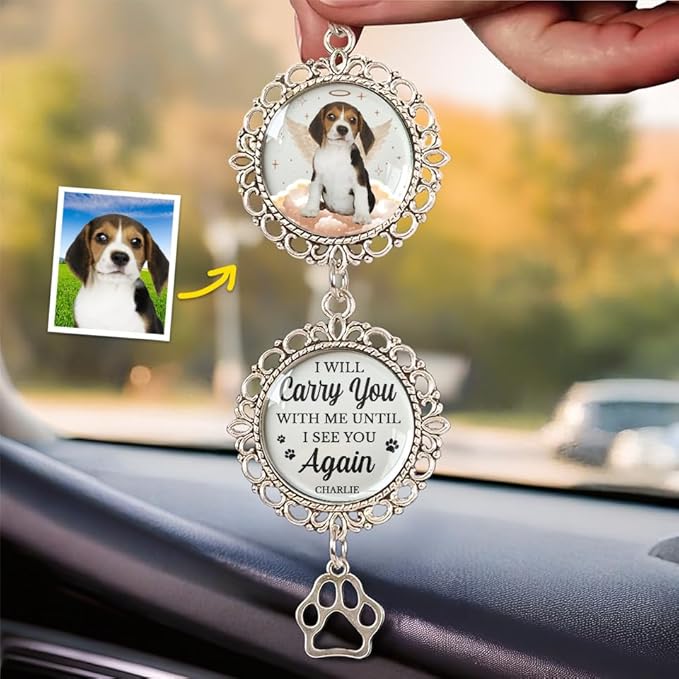 Custom Photo You were My Favorite Hello, Personalized Memorial Metal Car Charm for Pet Loss Gifts, Dog Keepsake Memorial, Loss of Pet Sympathy Gift Dog Ornament, Car Interior Accessories