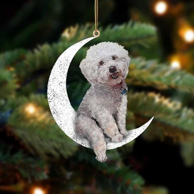 Jxueych Dog Sit On The Moon Dog Memorial Keepsake Christmas Remembrance Ornament to Remember Loved - Loss of Pet Gifts (Bichon)