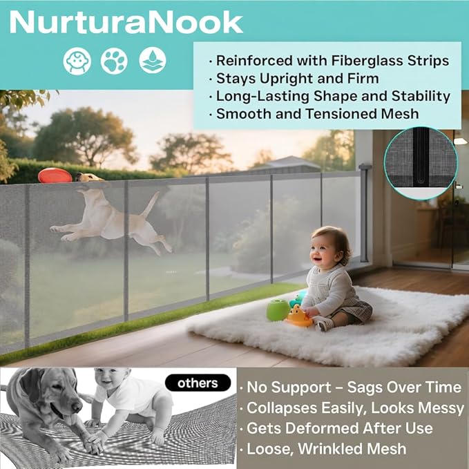Retractable Baby Gate,Mesh Baby Gate or Mesh Dog Gate,34" Tall,Extends up to 100" Wide,Child Safety Gate for Doorways, Stairs, Hallways, Indoor or Outdoor (Gray, 100''Wide 34''Tall)