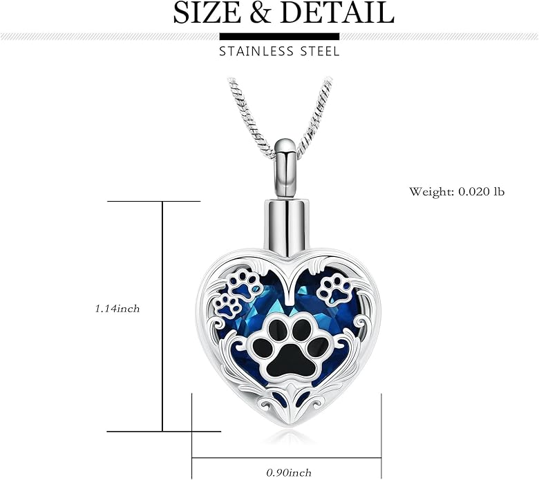 Heart Urn Necklace For Ashes Birthstone Pet Memorial Jewelry Dog Paw Print Cremation Pendant Stainless Steel Keepsake Gift For Pet Lovers