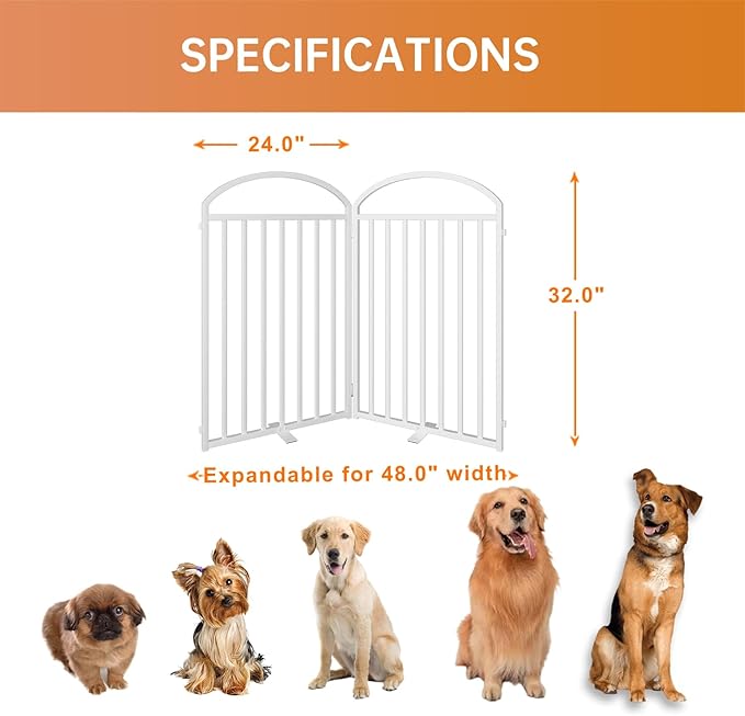 2 Panels Full Matel Freestanding Dog Gates, 48" Extra Wide 32" Tall Free Standing Dog Pet Gate for Indoor & Outdoor. Foldable Pet Fences for Doorways, House, Stairs, Porch, Deck, Yard