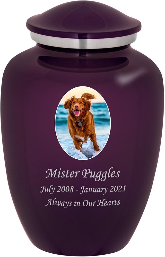 Homage Large Custom Photo Pet Cremation Urn for Pet Ashes - Vase Style Pet Urn - 200 Cubic Inch Capacity -Personalization Included (Amethyst)
