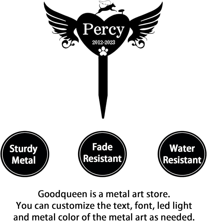 Personalized Dog Memorial Garden Stake, Custom Dog Memorial Grave Marker Pet Garden Stake, Heart with Wings Dog Memorial Grave Marker, Dog Memorial Yard Stake Pet Plaque Stake