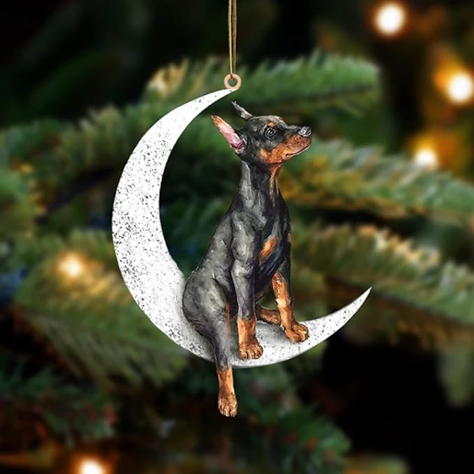 Jxueych Dog Sit On The Moon Dog Memorial Keepsake Christmas Remembrance Ornament to Remember Loved - Loss of Pet Gifts (Miniature Pinscher)