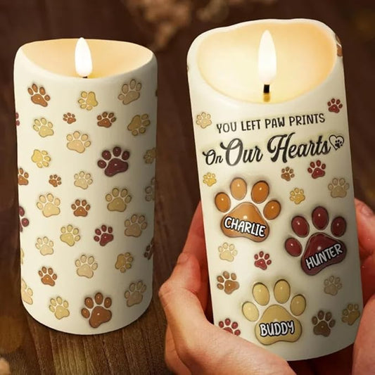 Personalized You Left Paw Prints On Our Hearts 3D Inflated Effect Printed Led Candle Gift Dog Cat Memorial Sympathy Remembrance Gift For Dog Mom Cat Mom Pet Owners On Christmas Pet Birthday Gifts