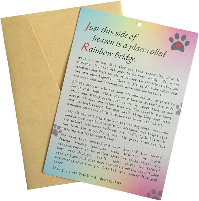 Pet Sympathy Memorial Card - Rainbow Bridge Poem Card for Loss Dog Keepsake Gifts Card with Envelope, Remembrance Mourning Card
