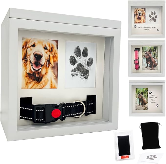 Dog Urn for Ashes, 4 Customizable Displays with Paw Print Ink Kit and Flannel Bag, Pet Urns for Dogs Ashes, Pet Cremation Box, Cat Urn for Ashes, Dog Ashes Keepsake (White)