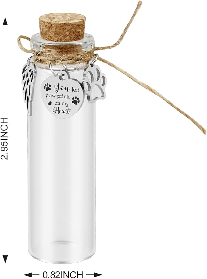 Pet Hair Memorial Glass Bottle,Vial for Ashes Or Hair Dog Or Cat Keepsake Pet Loss Memory Sympathy Gift (1pcs Glass Bottle)
