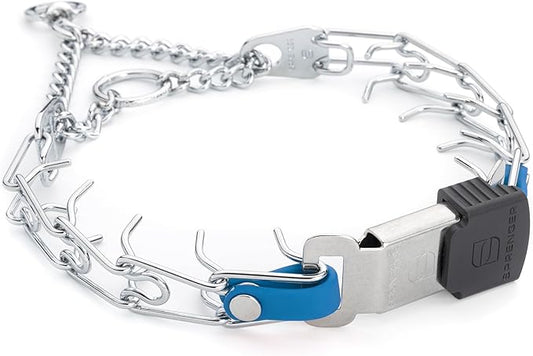 Herm Sprenger Chrome Plated Steel Dog Collar with Quick Release ClicLock Buckle and Biothane Insert Training Collar for Dogs Made in Germany (Cerulean Blue, 16in x 2.25mm(Neck Size up to 13-14in))
