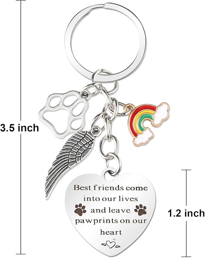 Pet Memorial Gifts, Pet Memorial Keychain, Dog Memorial Gifts, Rainbow Bridge Paw Print Presents, Sympathy Gift, Pet Lover Key Chain
