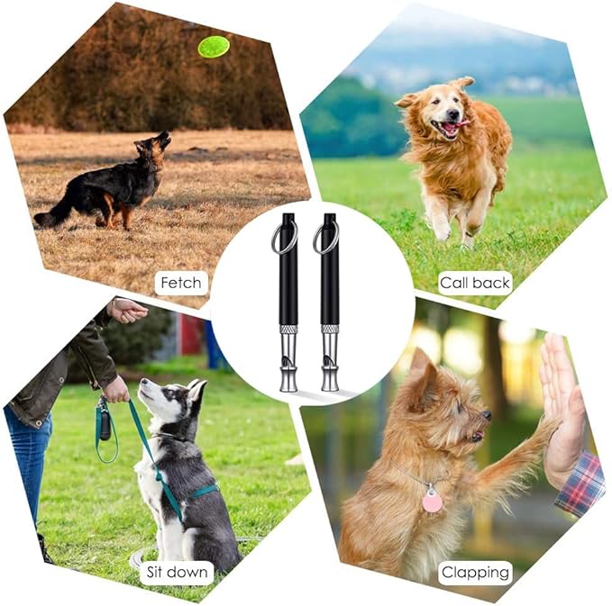 Dog Whistle, Adjustable Pitch Ultrasonic Dog Training Whistle, Stainless Steel Silent Bark Control for Dogs Recall, Stop Barking, with Premium Lanyard, for All Breeds & Sizes (Black)