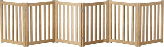 6-Panel Solid Wood Dog Gate - Freestanding Folding Pet Gate for Doorways, Stairs, Indoor, 24" Height, No Installation Needed, Natural Wood