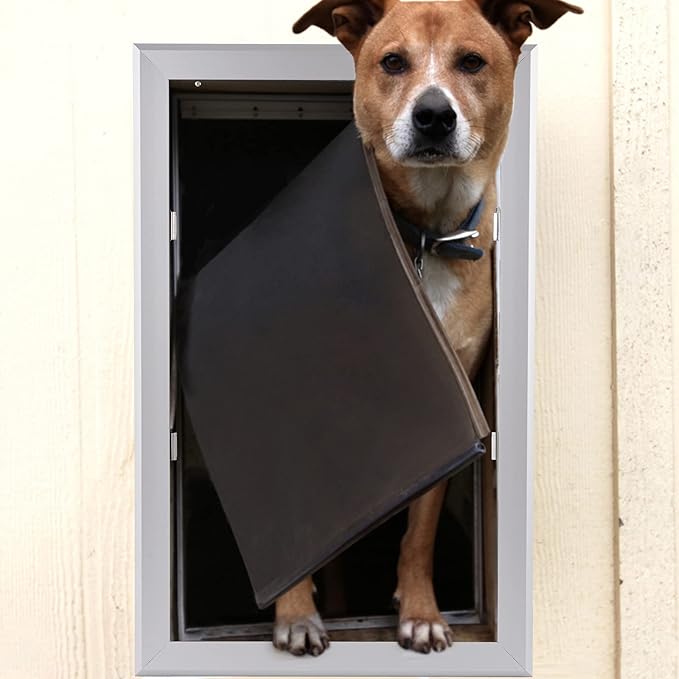 Aluminium Extra Large Dog Door 17.5" W x 27.7" H Weatherproof Aluminum Frame Pet Door with Sliding Lock Panel Easy to Install Durable Magnetic Double Flaps Pet Door for Dogs Up to 220LBS