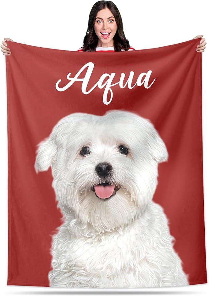 Pet Memorial Blanket Gift - Personalized Dog Memorial Blanket with Photo Name, Pet Sympathy Gifts for Dogs Lovers, Custom Loss of Dog Grief Blankets, Pets Remembrance Bereavement Gifts (1 Photo)