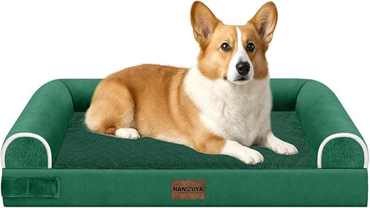 Medium Large Dog Bed Orthopedic Washable: Beds Bolster Medium Large Sized Dog Bed Egg Crate Foam Couch Sofa Waterproof with Removable Cover - Emerald