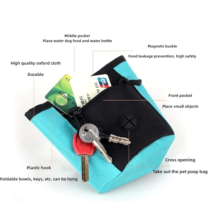 Dog Treat Pouch, Treat Bag for Dog Training, Dog Training Treat Pouch, Dog Walking Bag, Magnetic Seal, for Hands-Free Training, Puppy Snack Reward Bags Bait Pouches (Blue)