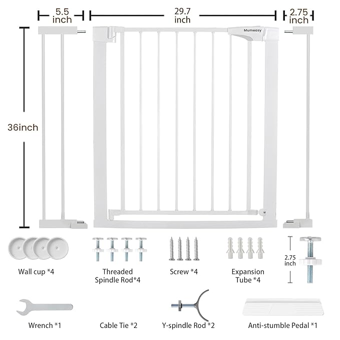 Mumeasy 36" High Extra Tall Dog Gate, 29.6"-40.5" Wide Pressure Mounted Tall Baby Gate for Dog, Auto Close Pet Gate with Door for Stairs,Doorways,House,White
