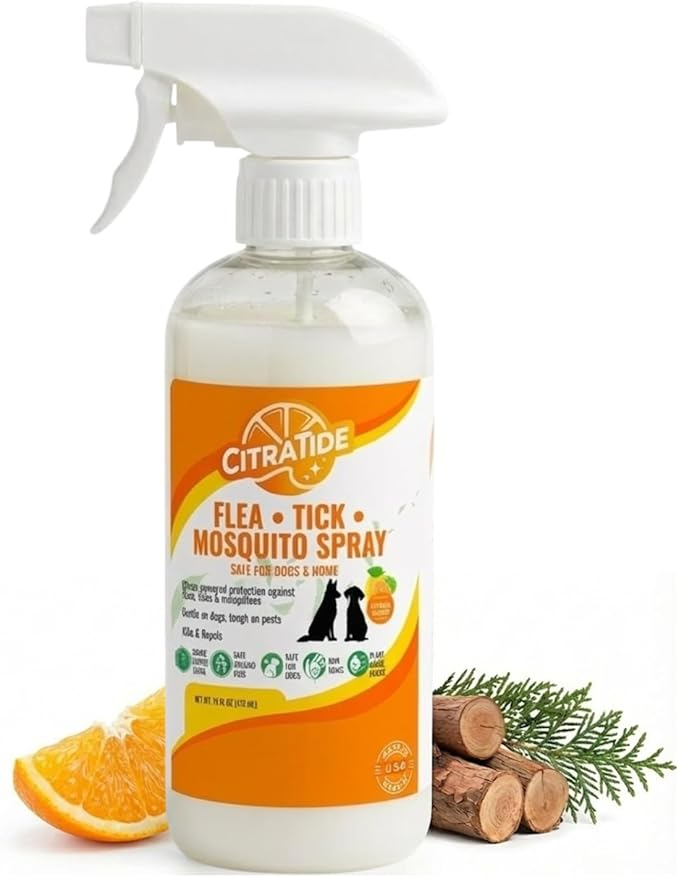 Natural Flea, Tick & Mosquito Spray for Dogs – Cedarwood & Citrus Formula – Plant-Based, DEET-Free, Non-Toxic, USA Made – Safe for Home & Pets – CITRATIDE (16 fl oz)