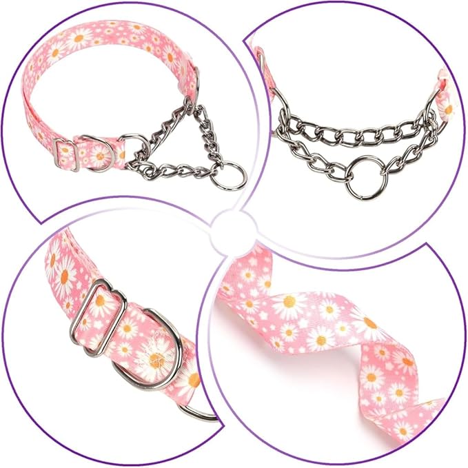 Martingale no Pull Collar，Stainless Steel Chain Martingale Collar for Dogs, No Pull Slip Cinch Choker Choke Heavy Duty Dog Collar