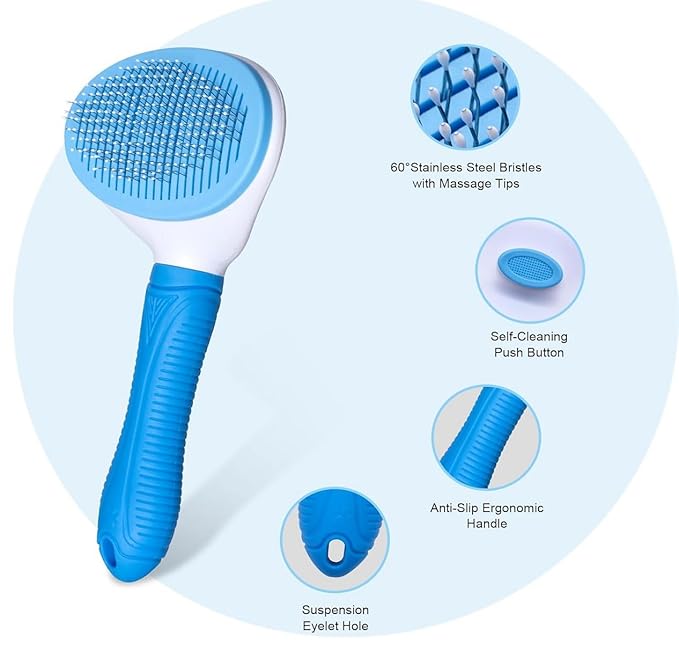 Self Cleaning Slicker Brush, Dog Cat Bunny - Easy to Remove Loose Undercoat, Pet Massaging Tool Suitable for Pets with Long or Short Hair
