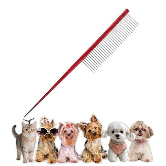 Pet Grooming Comb for Cat and Dog Hairstyling - Rat Tail Trimmer, Float Hair Removal Dematting Tool with Rounded Ends for Home Grooming