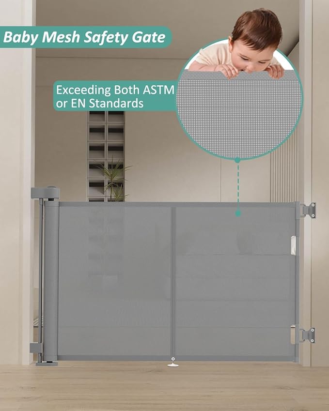 50 inch Retractable Baby Gates 42 inch Tall, Retractable Gate with Reinforced Strip Design to Prevent Crawling Through, Retractable Dog Gate for Stairs, Doorways, Hallways