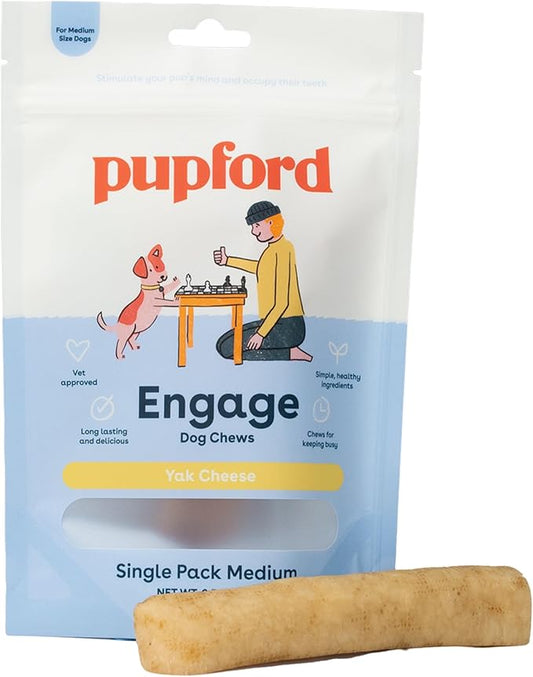 Pupford Yak Cheese Chews for Dogs & Teething Puppies, Natural, Long-Lasting Himalayan Dental Treats (Single Pack Medium)