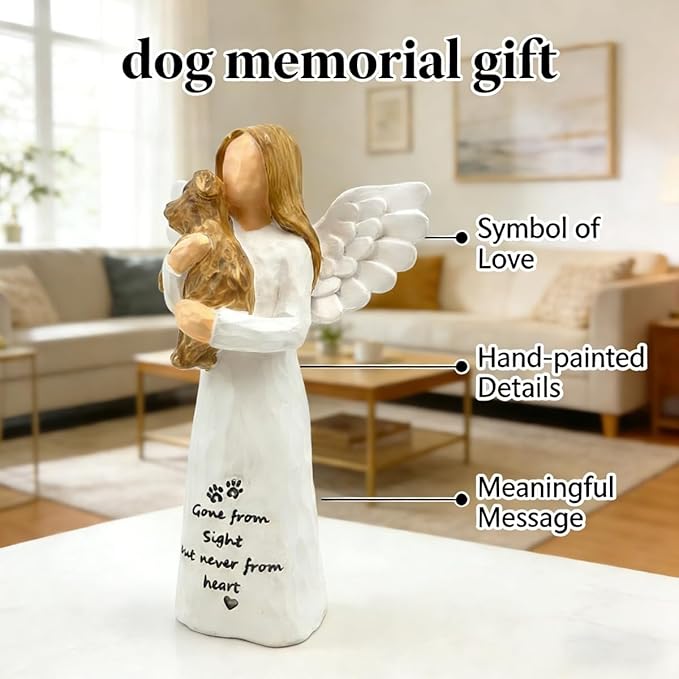 Dog Memorial Gift for Loss of Dog, Pet Loss Sympathy Gifts, in Memory Angel Figurine for Dogs, Hand-Painted Resin Statue, Remembrance Decor for Pet Lovers