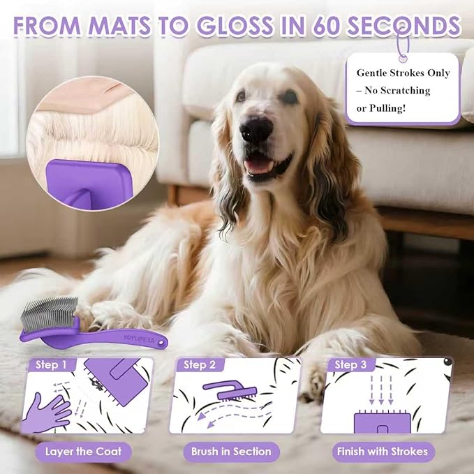 Large Slicker Brush for Dogs,Doodle Brush for Poodles, Goldendoodles, Labradoodle, Extra Long Pins for Detangling Matted Fur & Removing Tangle, Dog Grooming Kit with Wooden Handle. Purple