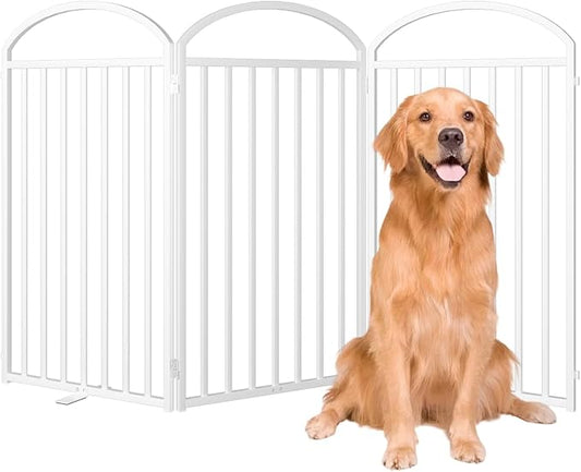 3 Panles Full Matel Freestanding Dog Gates, 72" Extra Wide 36" Tall Free Standing Dog Pet Gate for Indoor & Outdoor. Foldable Pet Fences for Doorways, House, Stairs, Porch, Deck, Yard
