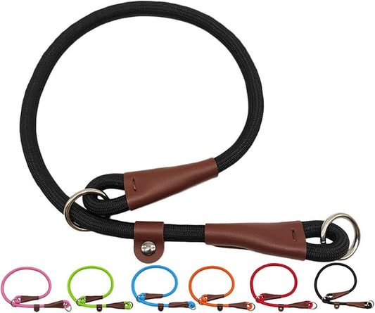 MayPaw Slip Collar Nylon Rope Adjustable Collar for Dog Training- No Pull Round Martingale Dog Collars for Small Medium Large Dogs(24" x 1/2", Black)