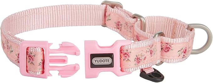 Martingale Dog Collar,Floral Pattern,with Safety Quick Release Buckle,Escape-Proof Anti-Pull for Medium Dogs(Pink Floral,M)