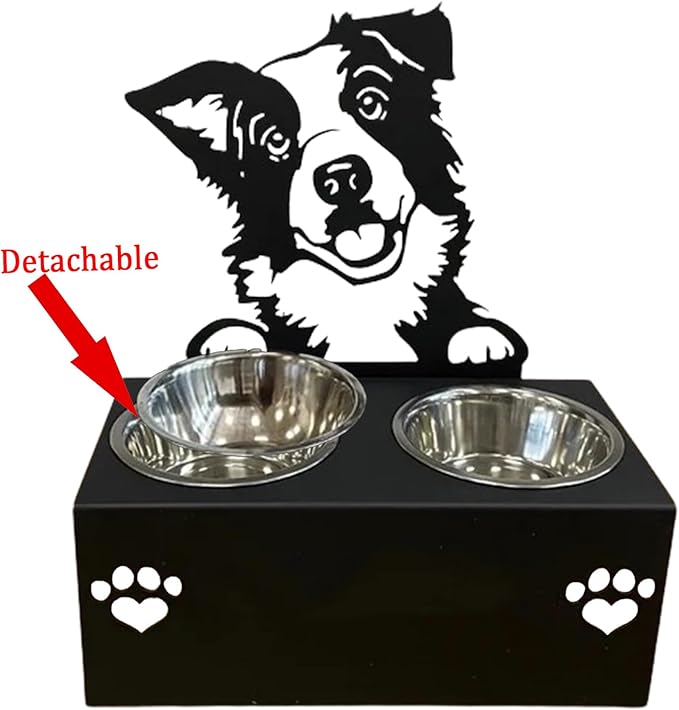 Personalized Dog Food Bowl Holder,Customized with Your Pet'S Name Pet Feeding Supplies Bowl Stainless Steel Dog Food and Water Dishes Gift for Pet Lovers (Border Collie)