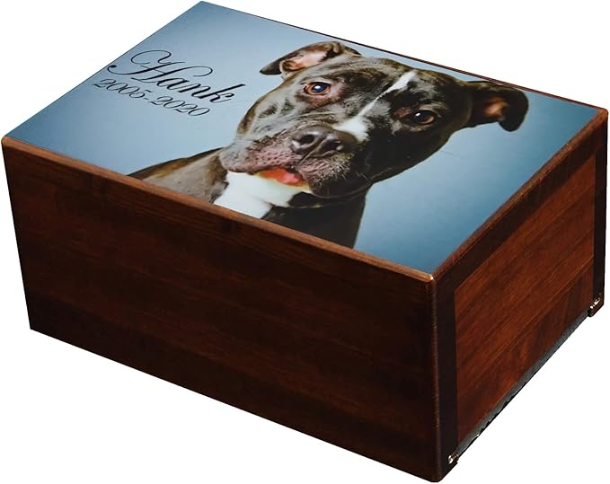 Custom Pet Keepsake Urns for Dogs, Wooden Box for Pet Ashes with Photo for Your Beloved Pets, Pet Cremation Urns as Sympathy Gifts for Pet Lovers - Small, 6" x 4" x 2.75" Pet Urns (Design 2)