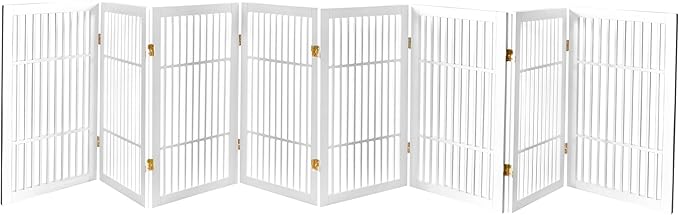 Urnporium Pet Dog Gate Freestanding, Strong Durable Folding Wooden Fence, Portable Acacia Hardwood Safety Barrier for Indoor & Outdoor Use (White Pet Gate, 8 Panel 30" Tall)