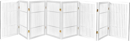 Urnporium Pet Dog Gate Freestanding, Strong Durable Folding Wooden Fence, Portable Acacia Hardwood Safety Barrier for Indoor & Outdoor Use (White Pet Gate, 8 Panel 30" Tall)