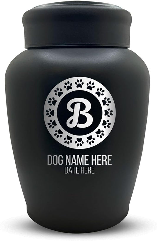 Personalized Custom Dog Urn Engraved Dog Name and Date - Stainless Steel Large Cremation urns for Dogs Ashes with Airtight Closure | up to 150 lbs Capacity | Paw Stamp