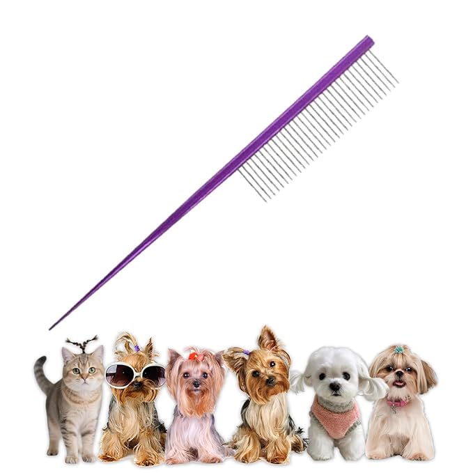 Grooming Comb with Rounded Ends - Rat Tail Design for Dematting and Hairstyling Cats & Dogs, Float Hair Removal