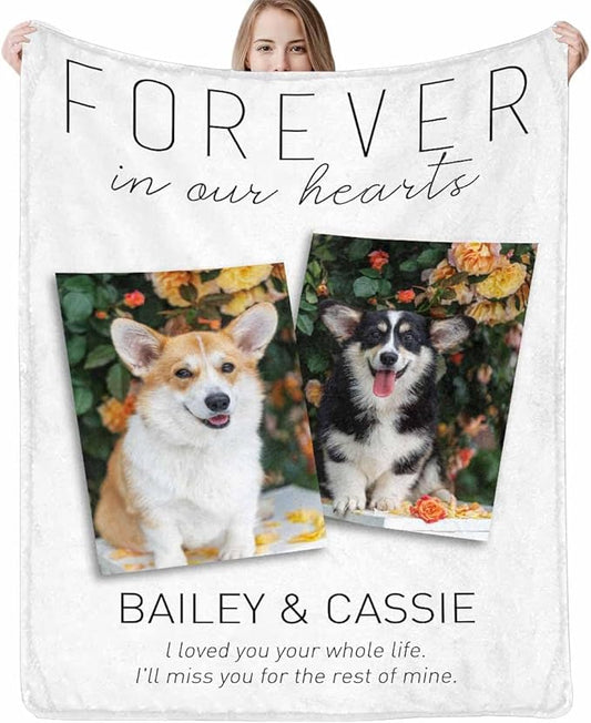 Artsadd Pet Memorial Gifts for Dogs Cats-Personalized Blanket with Photos and Name-in Loving Memory Gifts for Loved Ones Lost-Custom Remembrance Gifts Blankets for Pets Lover-Forever in Our Heats