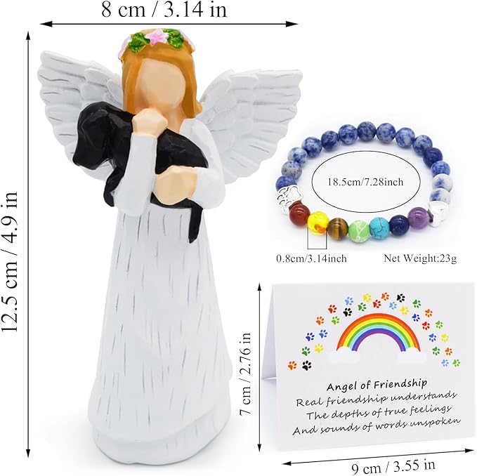Anrkets Angel of Friendship Pet Memorial Gift – Dog Remembrance Angel Figurine with 7 Chakra Rainbow Bridge Bracelet, Sympathy Gift for Loss of a Beloved Dog