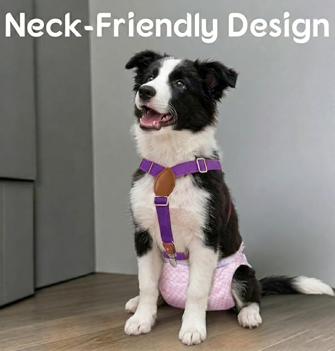 2 Pieces Dog Diaper Suspenders Escape Proof, Adjustable Belly Band for Male Dogs and Diaper Holder for Female Dogs in Heat, Washable & Reusable with 3 Clips(Black&Purple,S/M)