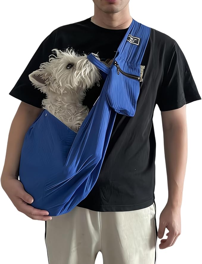 Dog Sling,Dog Slings for Small Dogs for 3-12 lbs,Puppy Sling Made of Waterproof and Anti-Static Fabric, Cat Sling with Storage Bag, Anti-Detachment, Make It Easy for Pets to Travel Blue