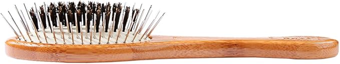 Bass Brushes | The Hybrid Groomer | Shine & Condition Pet Brush | Patented & Award Winning Pet Brush | Natural Bristle + Alloy Pin | Pure Bamboo Handle | Small Oval | Dark Finish | Model A13-DB
